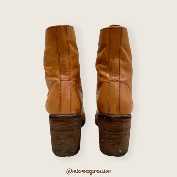 Frye Karen Cognac Tan Leather Combat Lace Up Combat Wood Block Heel Ankle Boot - Picture 12 of 16
